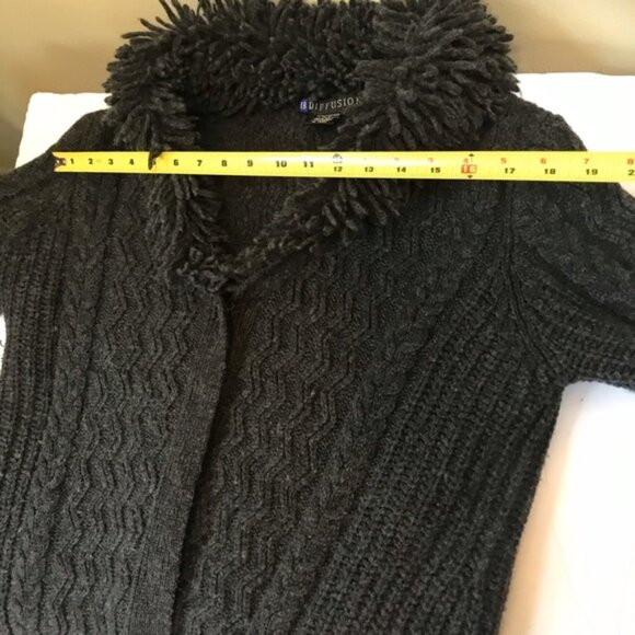 IB Diffusion Vintage 90s Cable Knit Long Sweater Coat Cardigan Wool Cozy Warm S - Picture 13 of 15